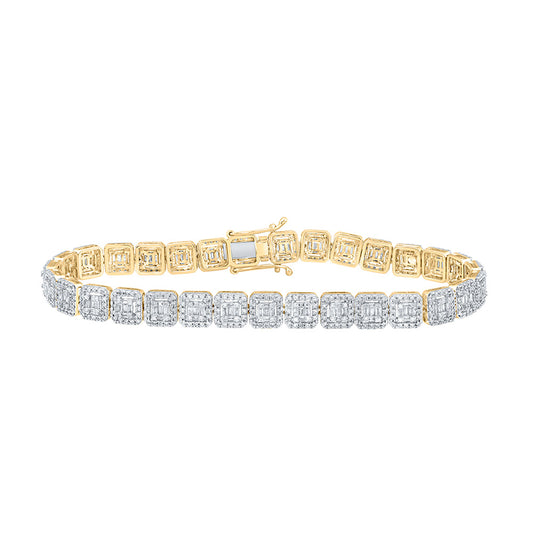 10kt Yellow Gold Mens Baguette Diamond Link Bracelet 3-3/4 Cttw