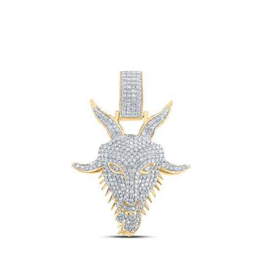 10kt Yellow Gold Mens Round Diamond Goat Face Charm Pendant 1-1/2 Cttw