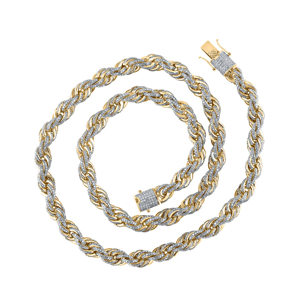 10kt Yellow Gold Mens Round Diamond 20-inch Rope Chain Necklace 16-1/5 Cttw