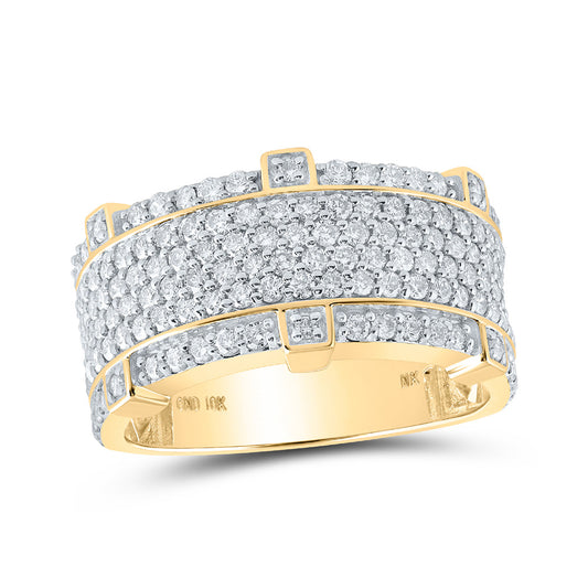 10kt Yellow Gold Mens Round Diamond Pave Band Ring 2-1/5 Cttw