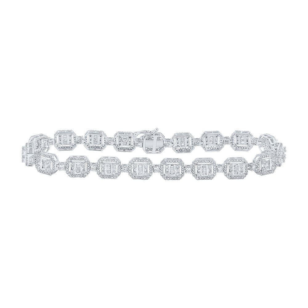 10kt White Gold Mens Baguette Diamond Link Bracelet 4-1/2 Cttw