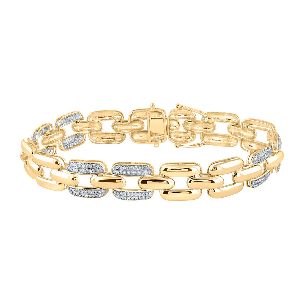 10kt Yellow Gold Mens Round Diamond Anchor Link Bracelet 1 Cttw