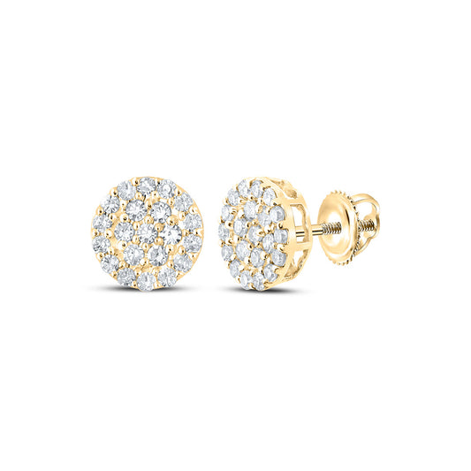 14kt Yellow Gold Mens Round Diamond Cluster Earrings 1/4 Cttw