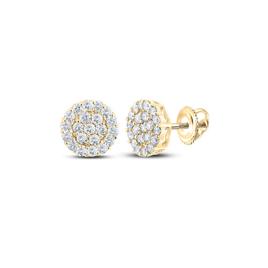 14kt Yellow Gold Mens Round Diamond Cluster Earrings 1-3/8 Cttw