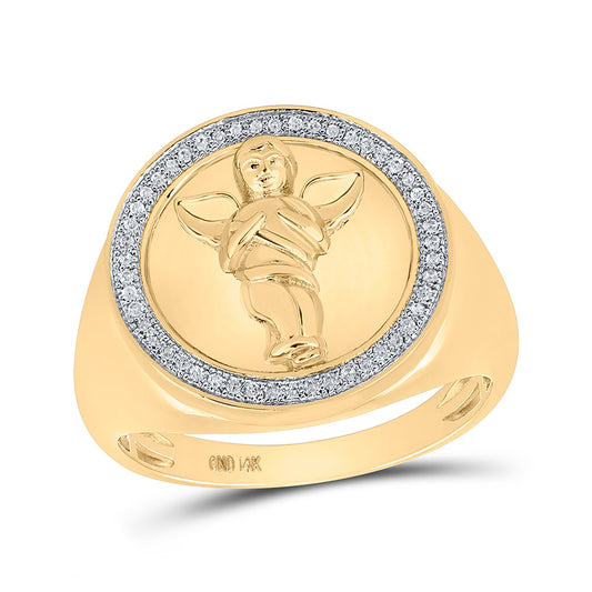 14kt Yellow Gold Mens Round Diamond Circle Angel Ring 1/6 Cttw