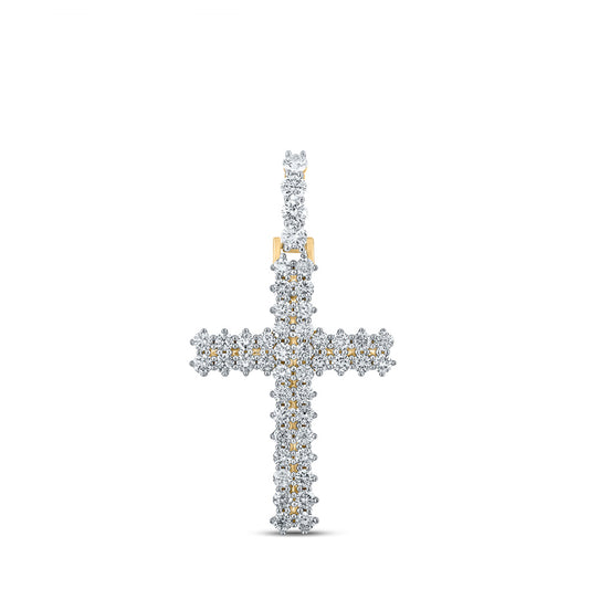 14kt Yellow Gold Mens Round Diamond Cross Charm Pendant 2-1/3 Cttw
