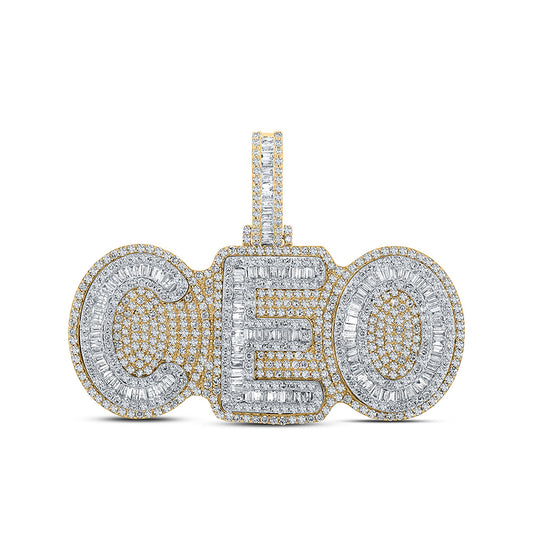 14kt Two-tone Gold Mens Baguette Diamond CEO Charm Pendant 5 Cttw