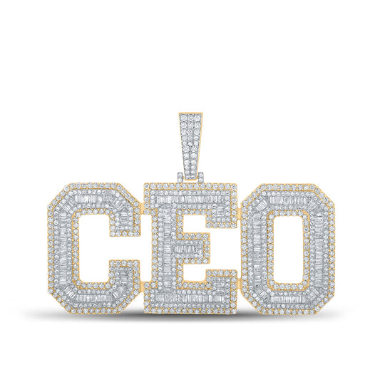 14kt Yellow Gold Mens Baguette Diamond CEO Charm Pendant 6-3/4 Cttw