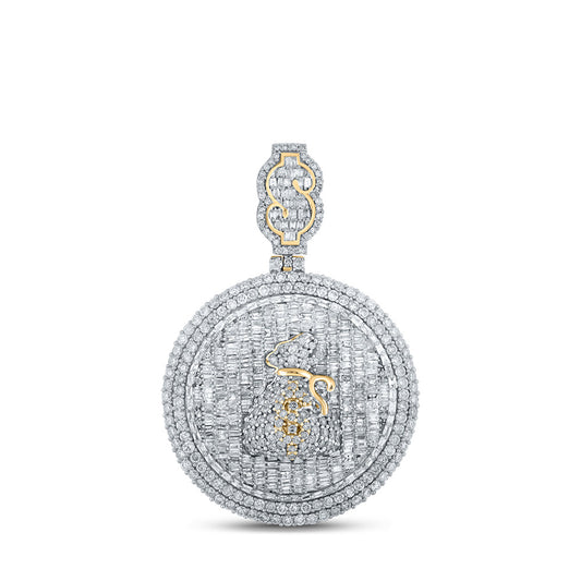 14kt Yellow Gold Mens Baguette Diamond Dollar Sign Circle Charm Pendant 5 Cttw