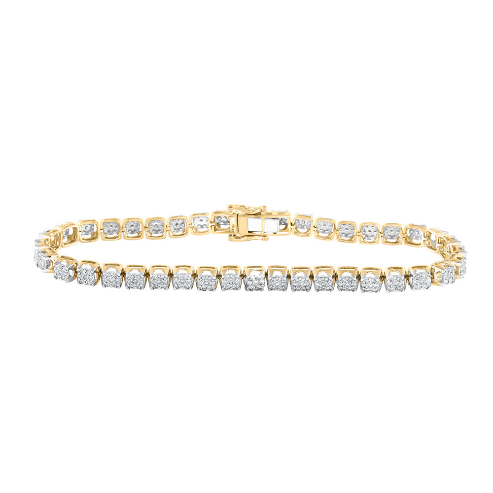 14kt Yellow Gold Mens Round Diamond Single Row Tennis Bracelet 3 Cttw