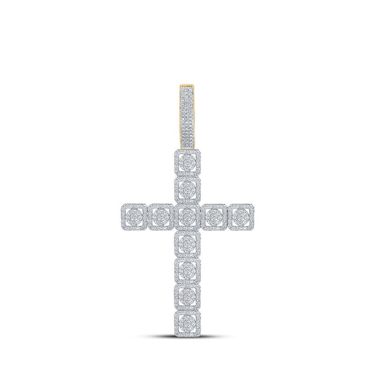 14kt Yellow Gold Mens Round Diamond Cross Charm Pendant 1-1/5 Cttw