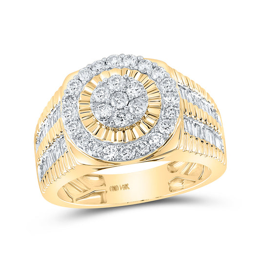 14kt Yellow Gold Mens Round Diamond Fluted Flower Cluster Ring 1-3/4 Cttw