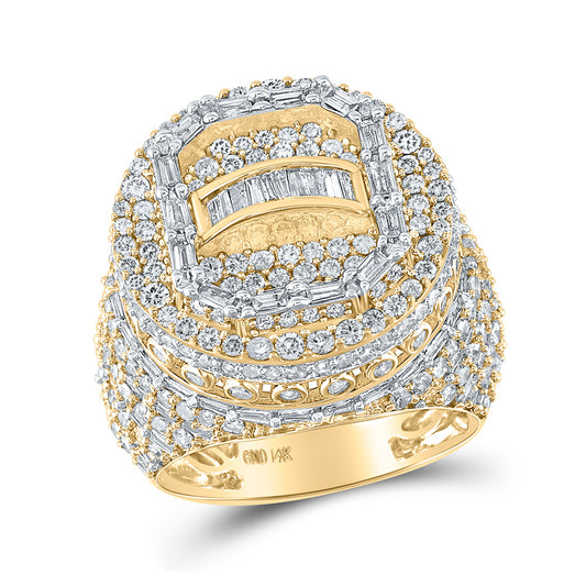 14kt Yellow Gold Mens Baguette Diamond Elevated Circle Ring 5-1/4 Cttw