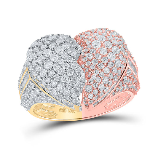 14kt Tri-Tone Gold Mens Round Diamond Broken Heart Ring 4-1/4 Cttw
