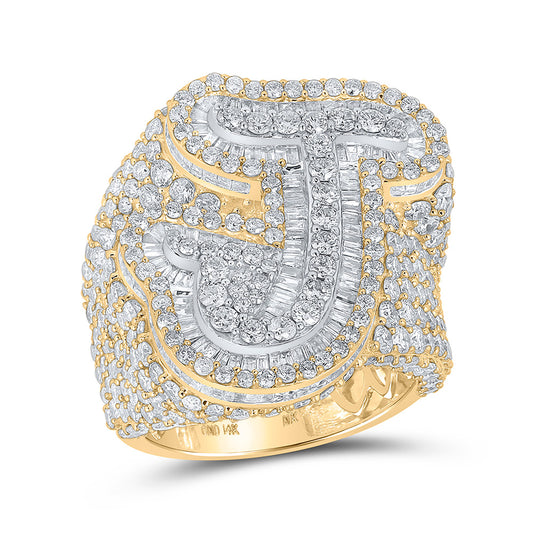 14kt Two-tone Gold Mens Baguette Diamond J Initial Letter Ring 7-7/8 Cttw
