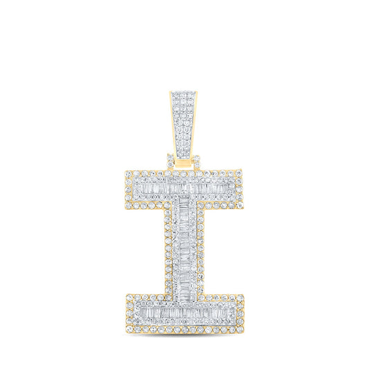 14kt Two-tone Gold Mens Baguette Diamond I Initial Letter Charm Pendant 1-3/4 Cttw