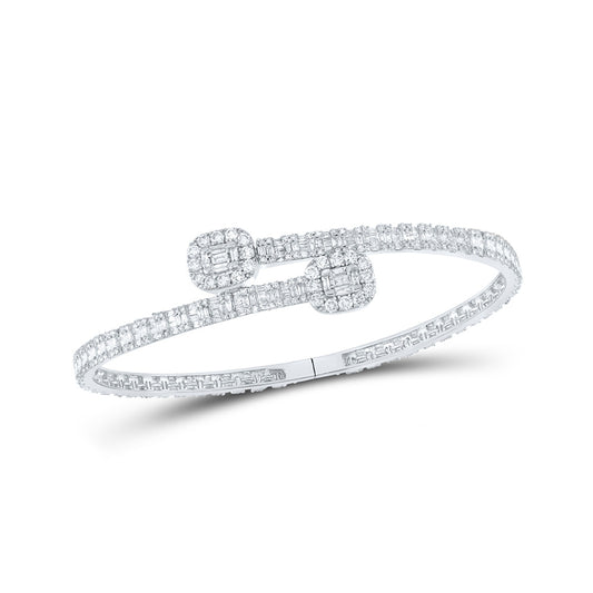 10kt White Gold Mens Baguette Diamond Cuff Bangle Bracelet 4-1/4 Cttw