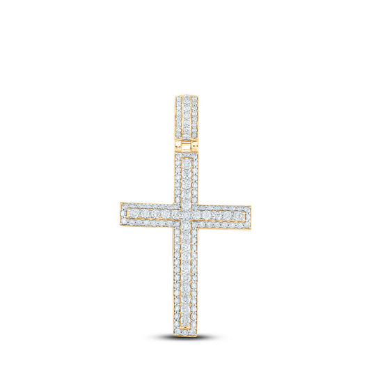 10kt Yellow Gold Mens Round Diamond Cross Charm Pendant 4-1/4 Cttw