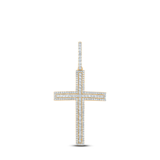 10kt Yellow Gold Mens Round Diamond Cross Charm Pendant 4 Cttw