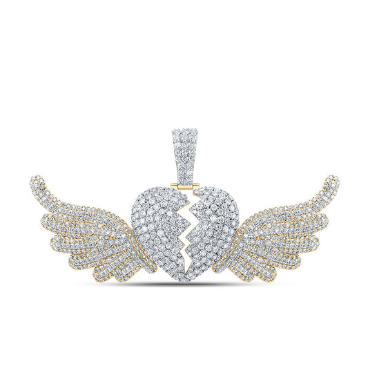 10kt Yellow Gold Mens Round Diamond Wing Broken Charm Pendant 5-3/8 Cttw