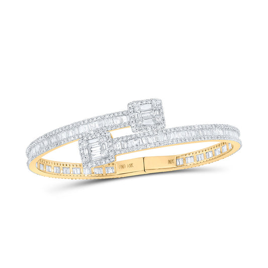 14kt Yellow Gold Mens Round Diamond Square Cuff Bangle Bracelet 8-1/4 Cttw