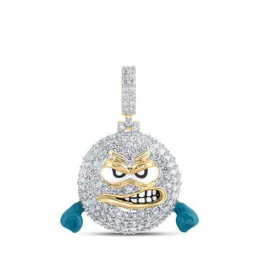 10kt Yellow Gold Mens Round Diamond Angry Rage Emoji Charm Pendant 1-3/4 Cttw