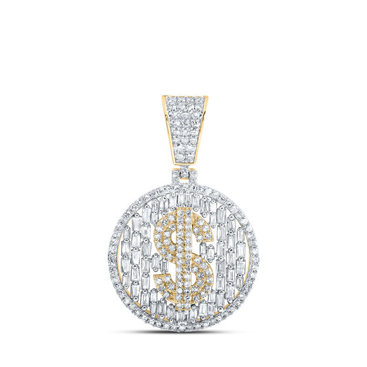 10kt Yellow Gold Mens Round Diamond Dollar Sign Circle Charm Pendant 1-1/2 Cttw