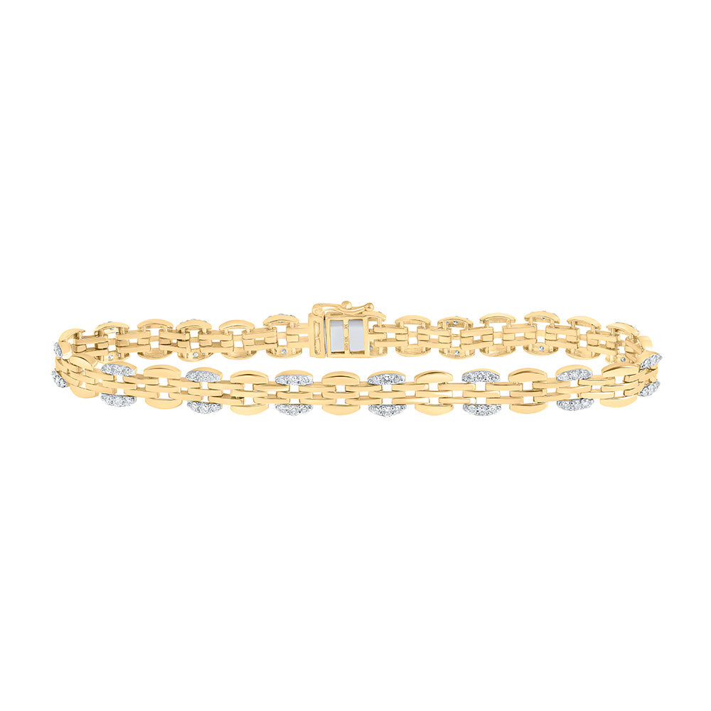 10kt Yellow Gold Mens Round Diamond 8.5-inch Link Bracelet 1-1/2 Cttw