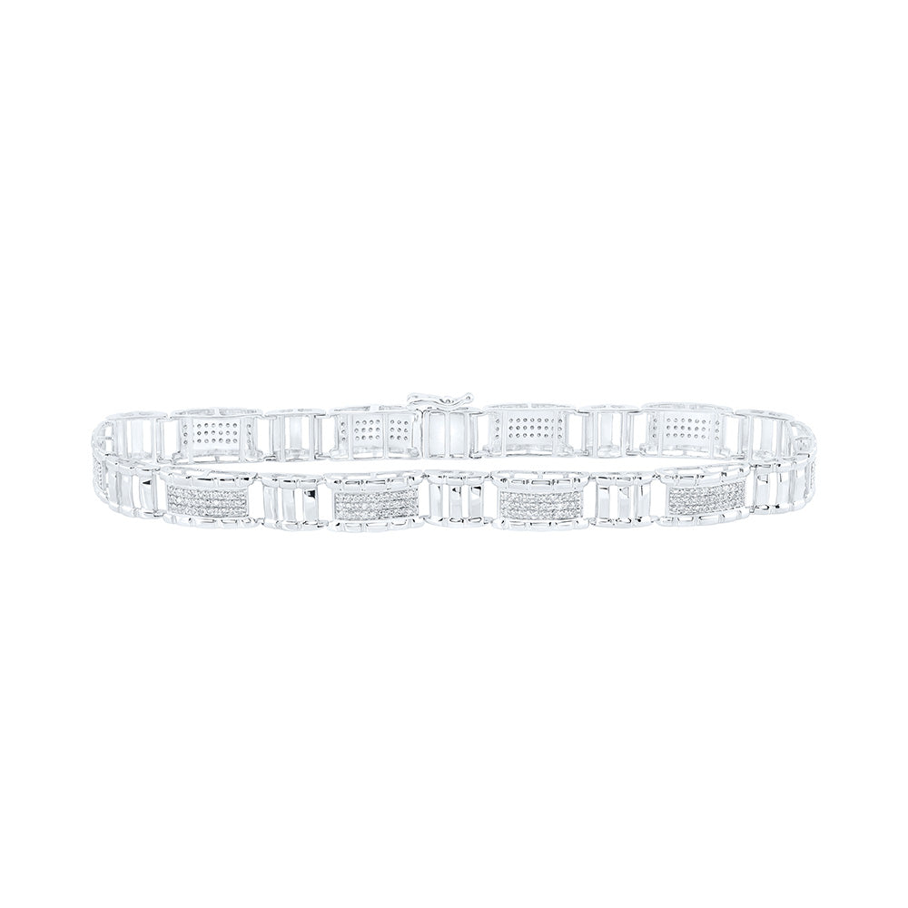 10kt White Gold Mens Round Diamond 8.5-inch Link Bracelet 1-1/4 Cttw