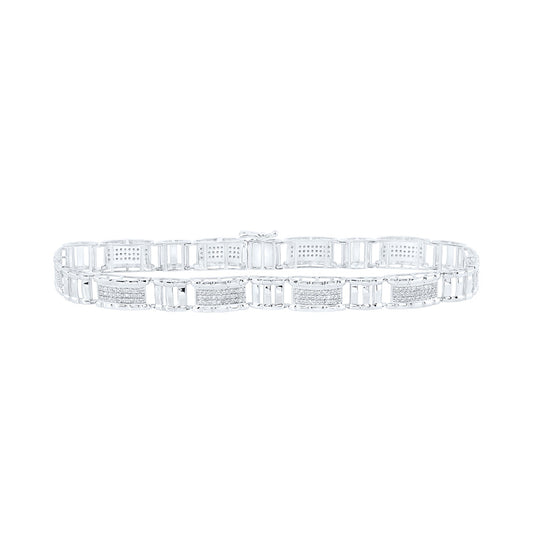 10kt White Gold Mens Round Diamond 8.5-inch Link Bracelet 1-1/4 Cttw