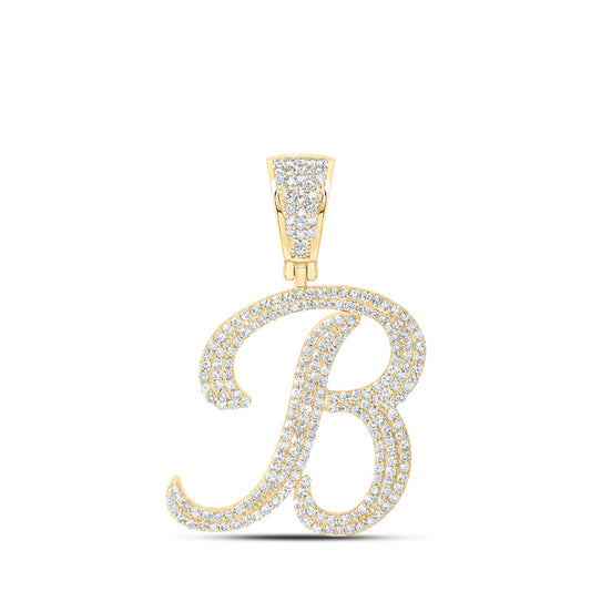 10kt Yellow Gold Mens Round Diamond B Initial Letter Pendant 1 Cttw