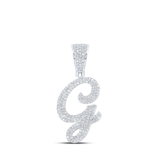 10kt White Gold Mens Round Diamond G Initial Letter Charm Pendant 7/8 Cttw