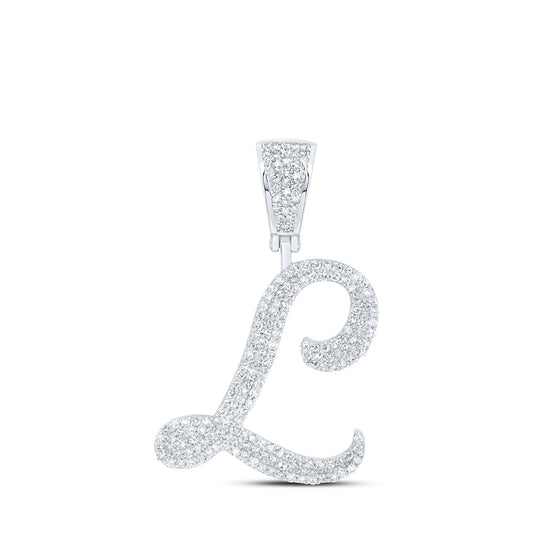 10kt White Gold Mens Round Diamond L Initial Letter Charm Pendant 7/8 Cttw