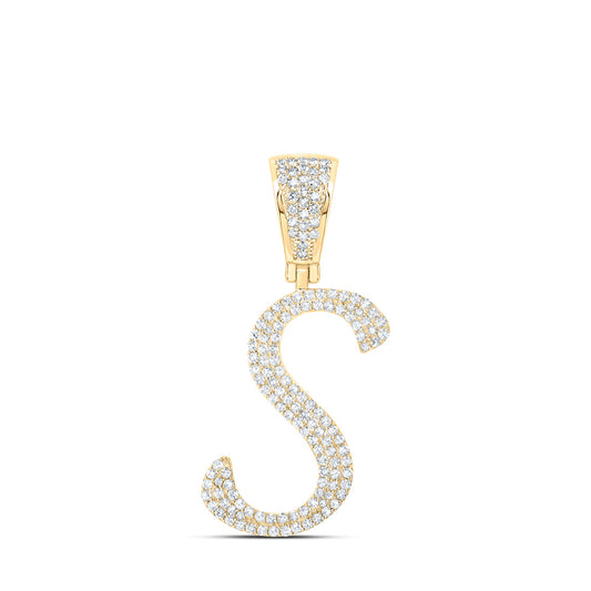 10kt Yellow Gold Mens Round Diamond S Initial Letter Charm Pendant 5/8 Cttw