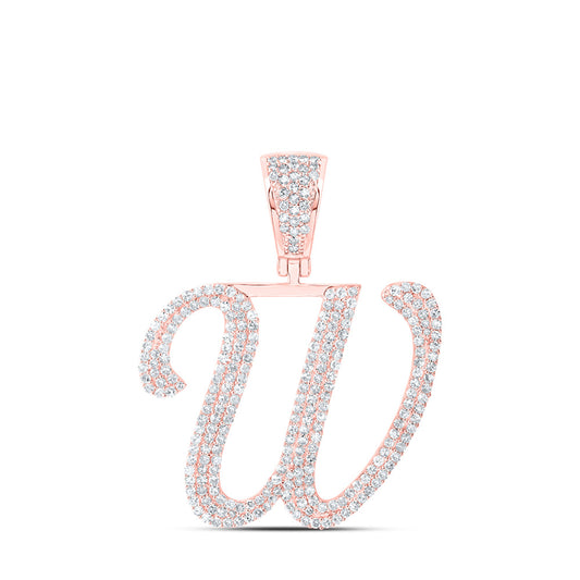 10kt Rose Gold Mens Round Diamond W Initial Letter Charm Pendant 1-1/4 Cttw