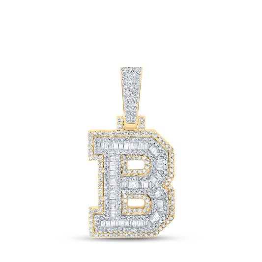 10kt Yellow Gold Mens Baguette Diamond B Initial Letter Charm Pendant 3/4 Cttw