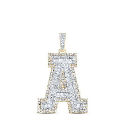 10kt Yellow Gold Mens Baguette Diamond A Initial Letter Charm Pendant 4-7/8 Cttw