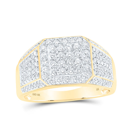 10kt Yellow Gold Mens Round Diamond Square Ring 1 Cttw