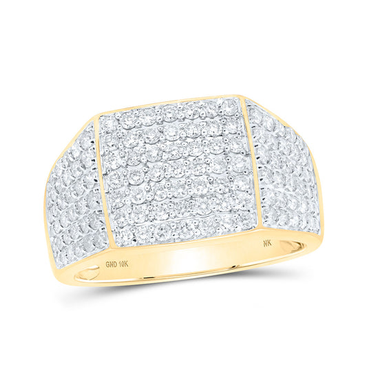 10kt Yellow Gold Mens Round Diamond Pave Square Ring 1-1/2 Cttw