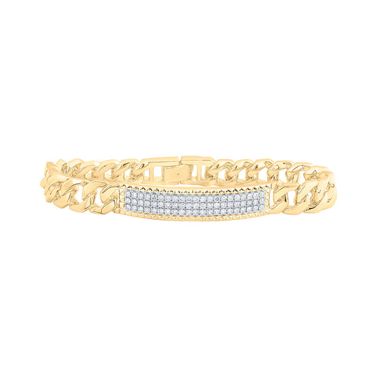 14kt Yellow Gold Mens Round Diamond 8.5-inch Cuban Link Bracelet 1-1/2 Cttw