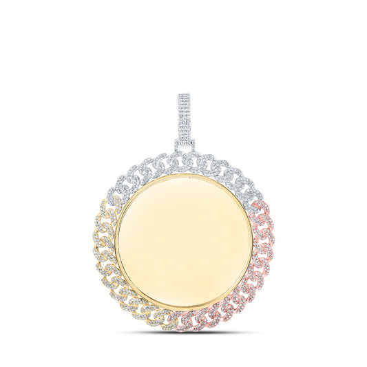 10kt Tri-Tone Gold Mens Round Diamond Memory Circle Charm Pendant 2 Cttw