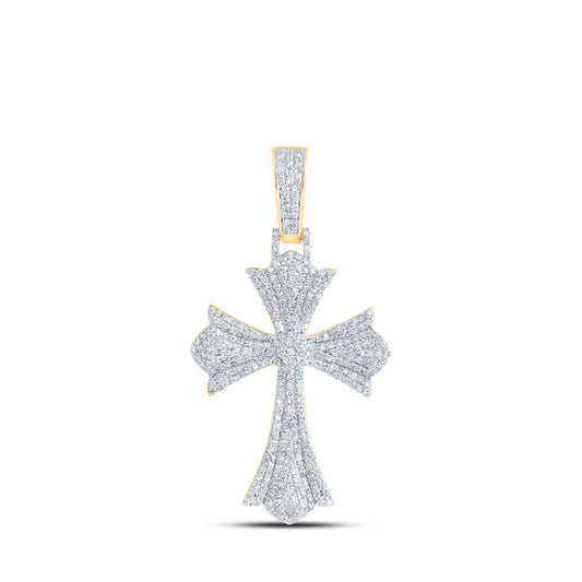 10kt Yellow Gold Mens Round Diamond Cross Charm Pendant 1-1/3 Cttw