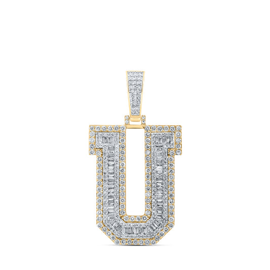 10kt Yellow Gold Mens Baguette Diamond U Initial Letter Charm Pendant 3 Cttw