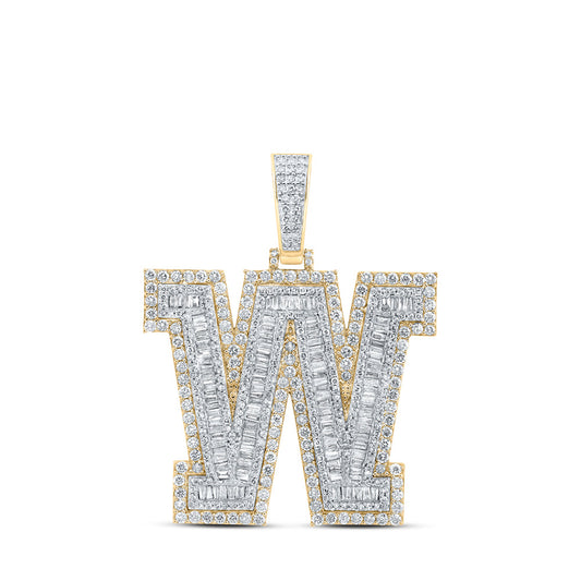 10kt Yellow Gold Mens Baguette Diamond W Initial Letter Charm Pendant 4-5/8 Cttw