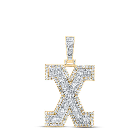 10kt Yellow Gold Mens Baguette Diamond X Initial Letter Charm Pendant 3 Cttw