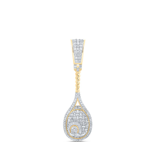 10kt Yellow Gold Mens Round Diamond Tennis Racket Sport Charm Pendant 1 Cttw