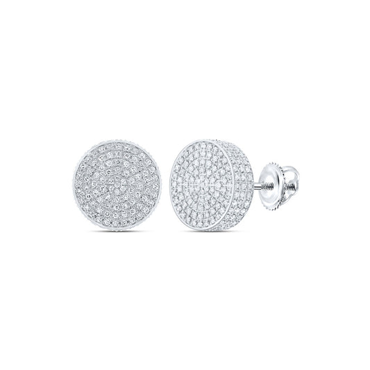 10kt White Gold Mens Round Diamond 3D Circle Earrings 7/8 Cttw