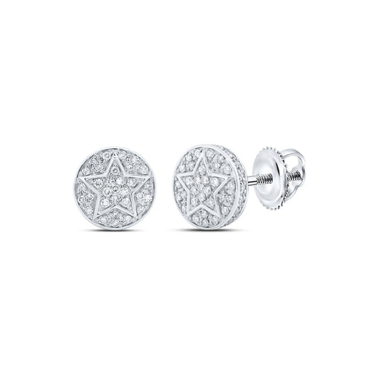 10kt White Gold Mens Round Diamond Star Earrings 1/4 Cttw