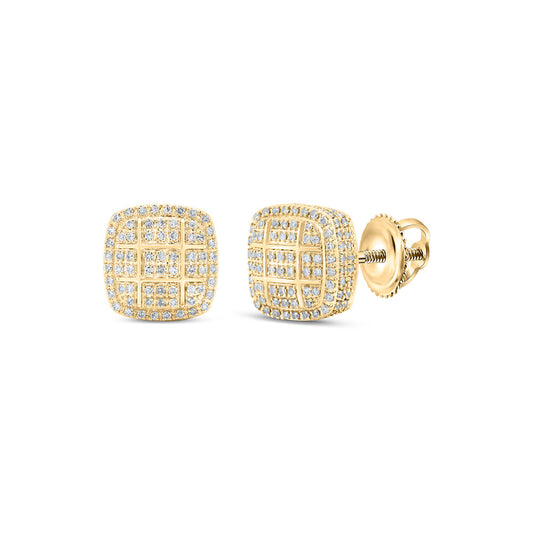 10kt Yellow Gold Mens Round Diamond Square Earrings 5/8 Cttw