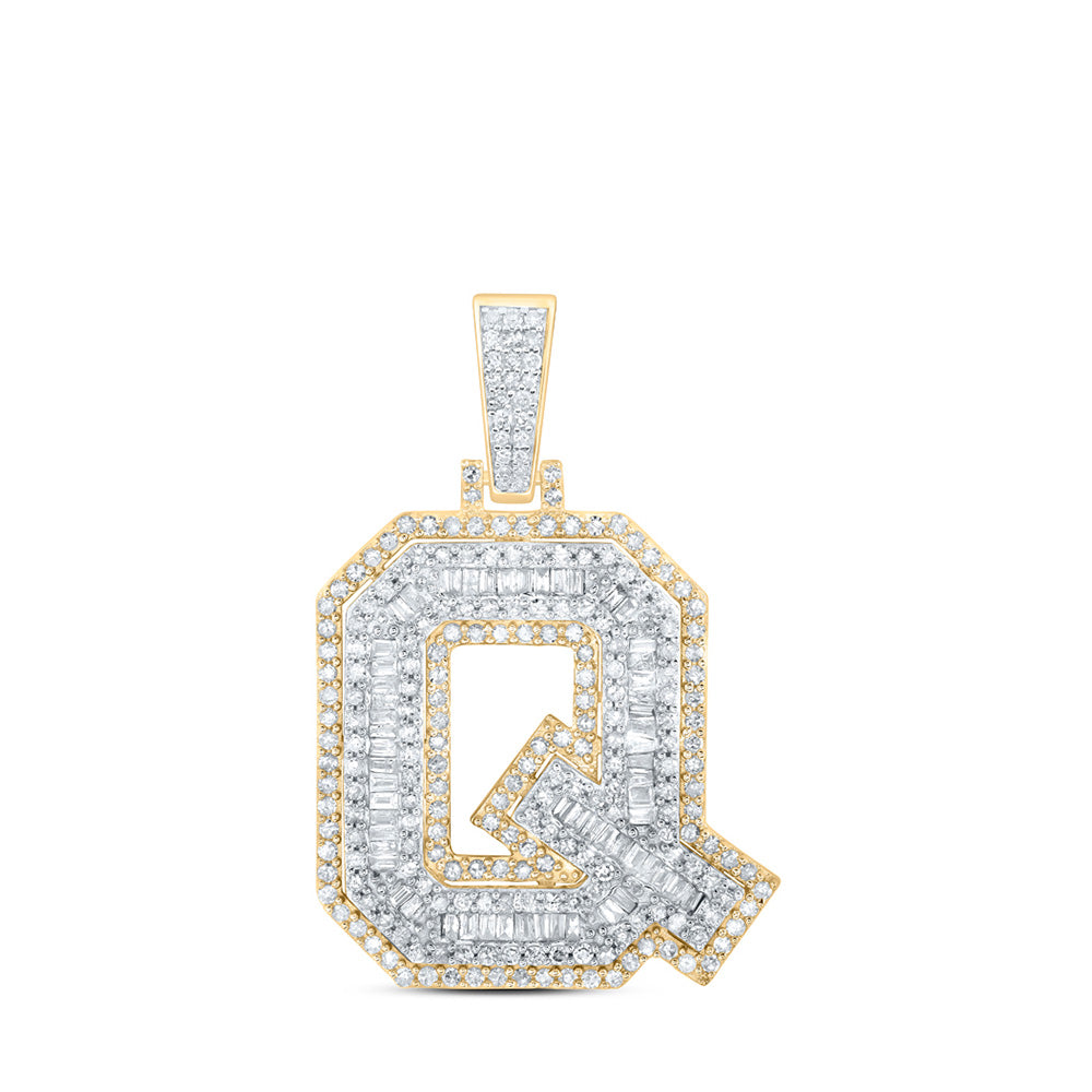 10kt Yellow Gold Mens Round Diamond Q Initial Letter Charm Pendant 7/8 Cttw